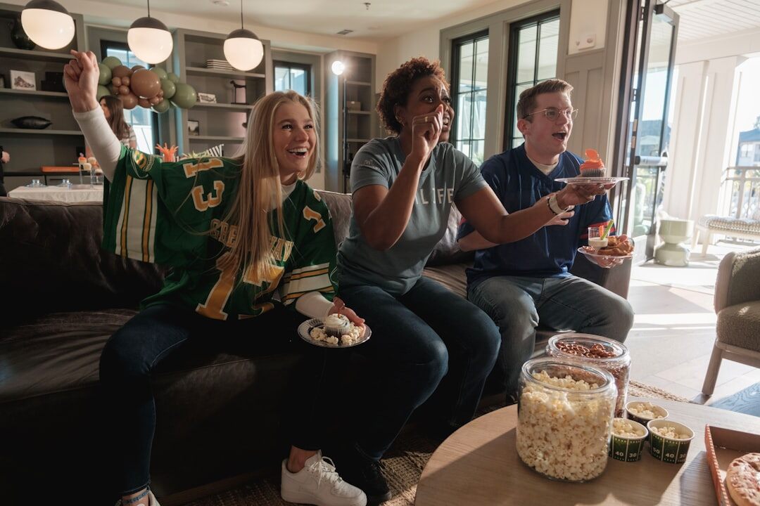 group watching tv